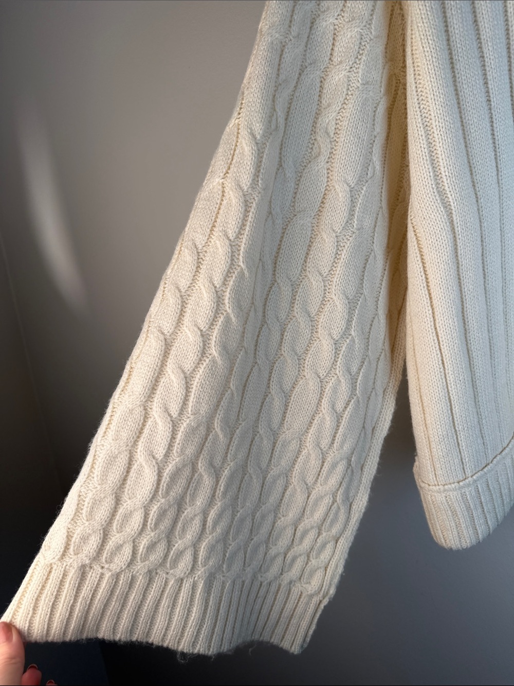 Cream Cable Knit Wide Sleeve Coastal Grandma Cabin Cozy Sweater Size L - Picture 4 of 8